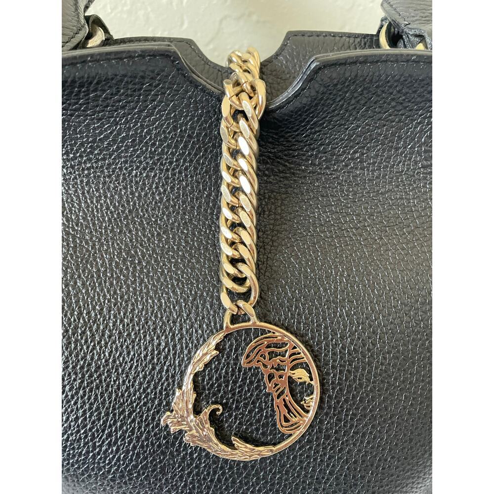 Authentic Versace Collection Pebbled Leather Chain Top Handle Bowler Bag Luxury - Picture 3 of 16